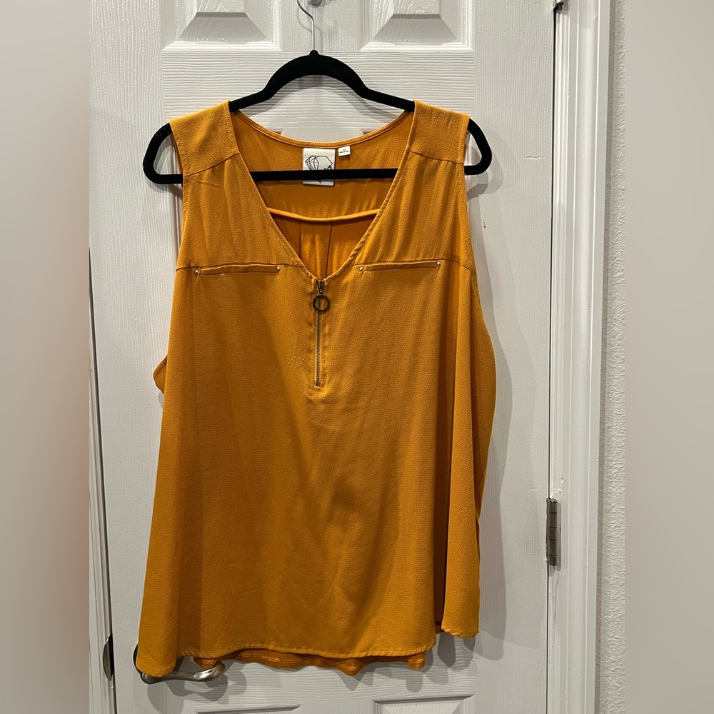 Yellow V-Neck Tank Top with Zipper Detail